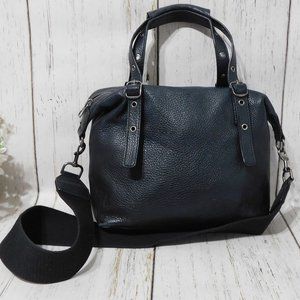 Lucky Brand Black Leather Adjustable Satchel Crossbody Shoulder Bag Purse